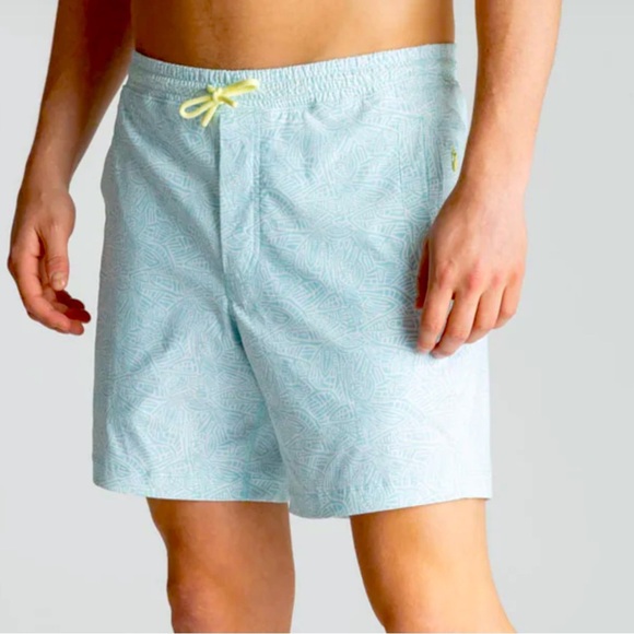 Birddogs swim trunks Bathing Suit blue white yellow trim  7” lined XXL New $80 - Picture 4 of 15